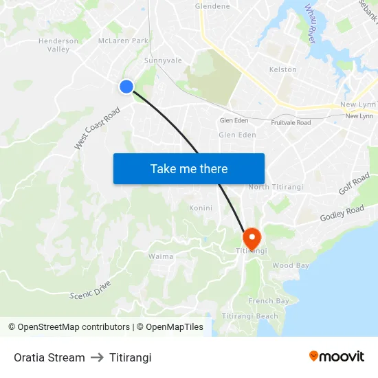 Oratia Stream to Titirangi map