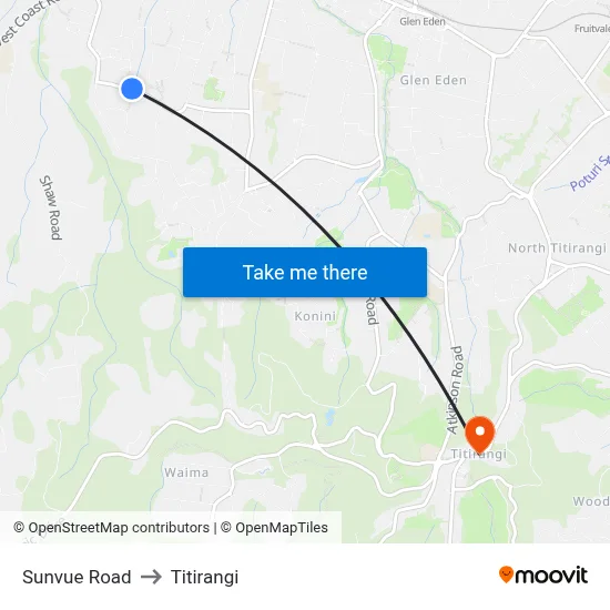 Sunvue Road to Titirangi map