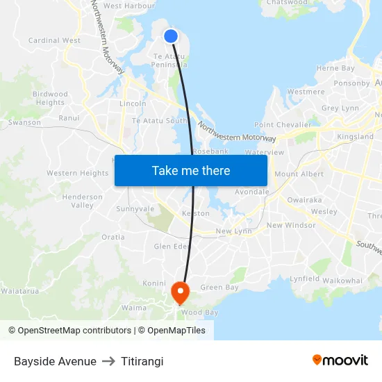 Bayside Avenue to Titirangi map