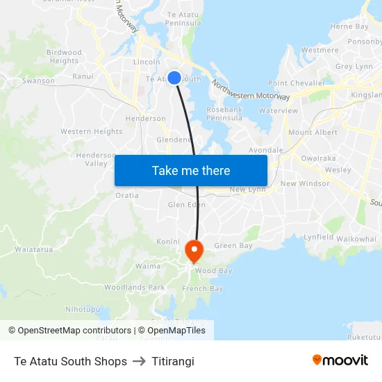 Te Atatu South Shops to Titirangi map