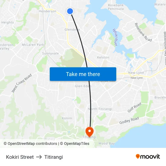 Kokiri Street to Titirangi map