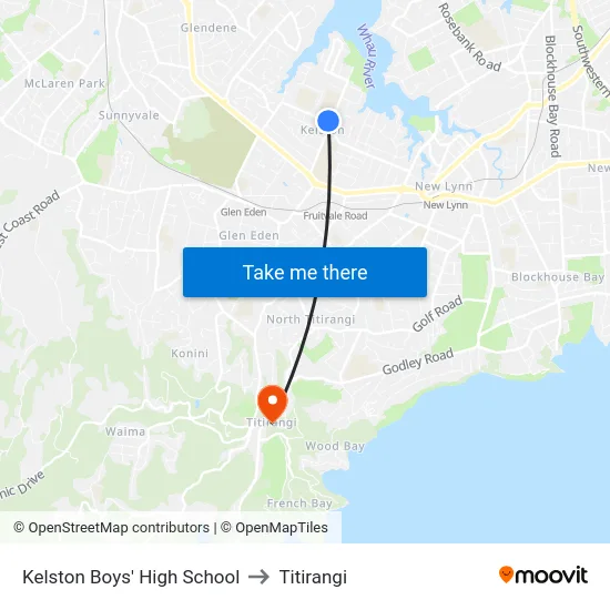 Kelston Boys' High School to Titirangi map