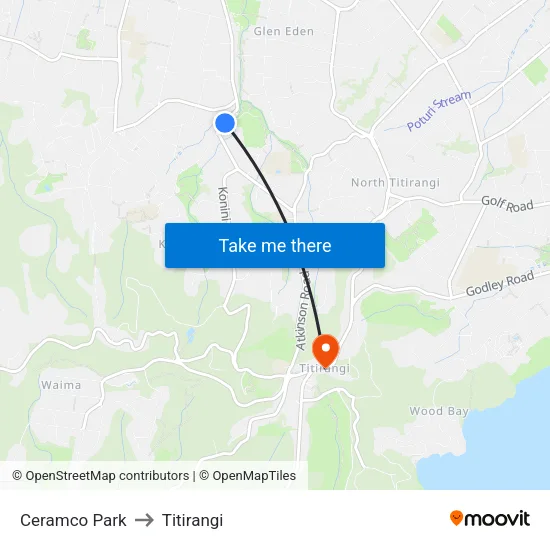 Ceramco Park to Titirangi map