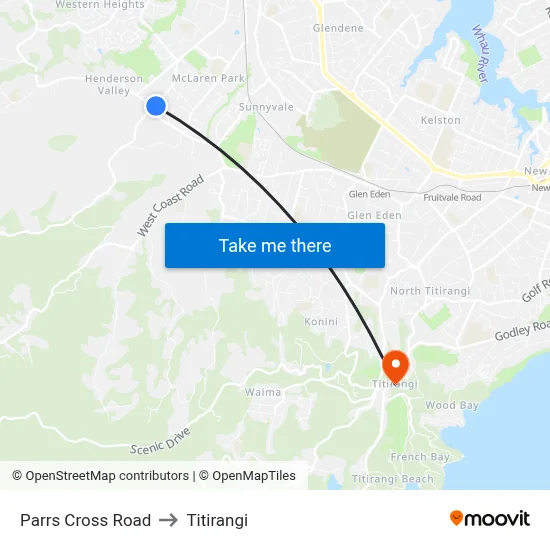 Parrs Cross Road to Titirangi map