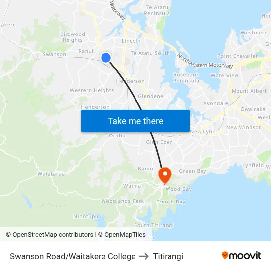 Swanson Road/Waitakere College to Titirangi map
