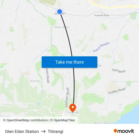 Glen Eden Station to Titirangi map