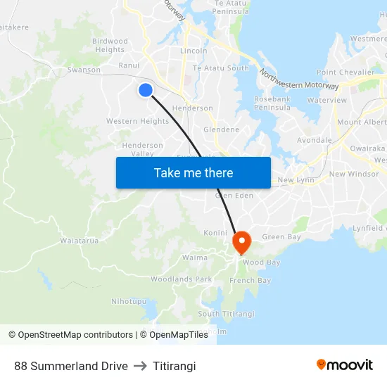 88 Summerland Drive to Titirangi map