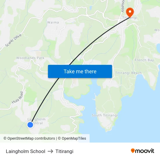 Laingholm School to Titirangi map