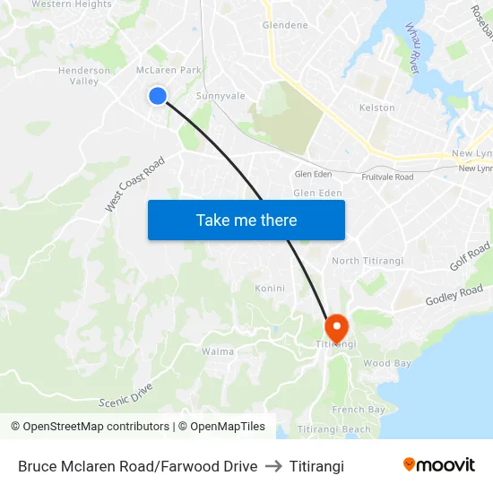 Bruce Mclaren Road/Farwood Drive to Titirangi map