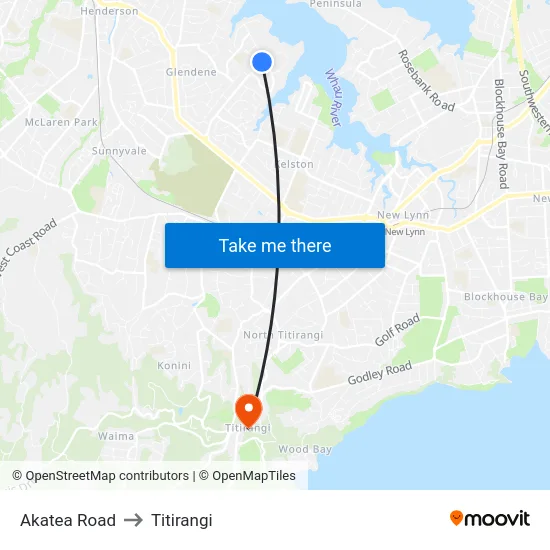 Akatea Road to Titirangi map