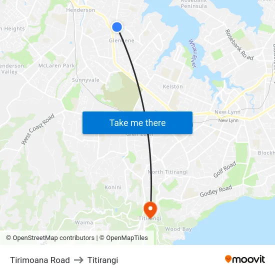 Tirimoana Road to Titirangi map