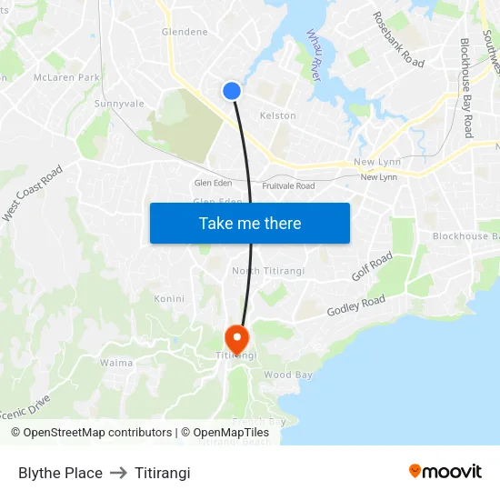 Blythe Place to Titirangi map