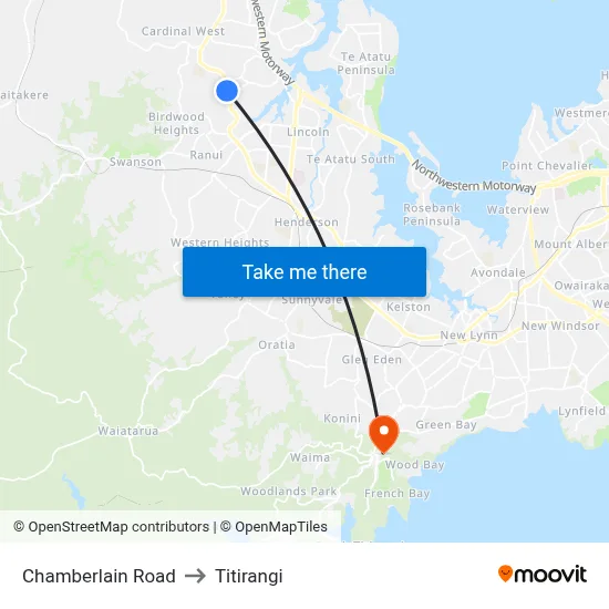 Chamberlain Road to Titirangi map