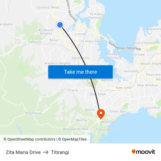 Zita Maria Drive to Titirangi map