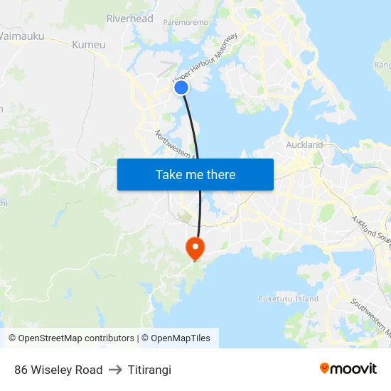86 Wiseley Road to Titirangi map