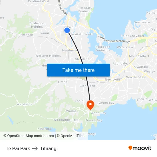 Te Pai Park to Titirangi map