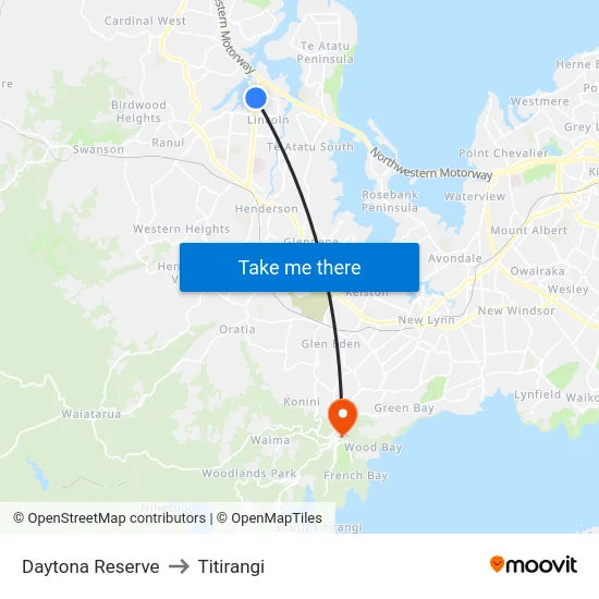 Daytona Reserve to Titirangi map