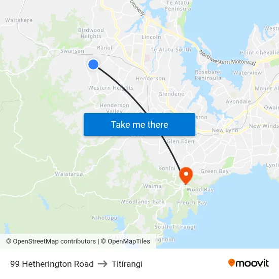 99 Hetherington Road to Titirangi map