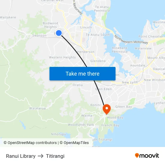 Ranui Library to Titirangi map