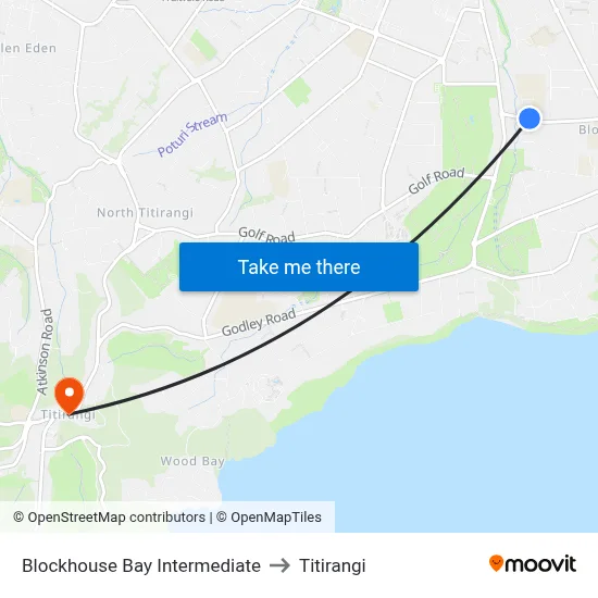 Blockhouse Bay Intermediate to Titirangi map