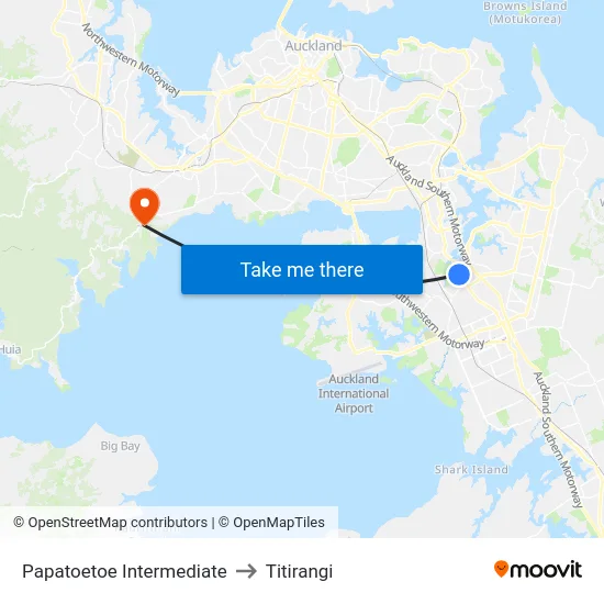 Papatoetoe Intermediate to Titirangi map