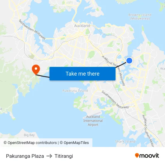 Pakuranga Plaza to Titirangi map