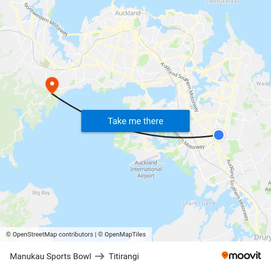 Manukau Sports Bowl to Titirangi map