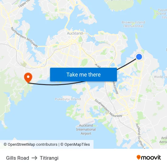 Gills Road to Titirangi map