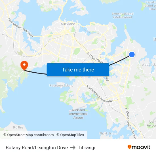 Botany Road/Lexington Drive to Titirangi map
