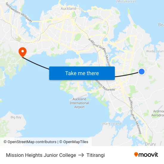 Mission Heights Junior College to Titirangi map