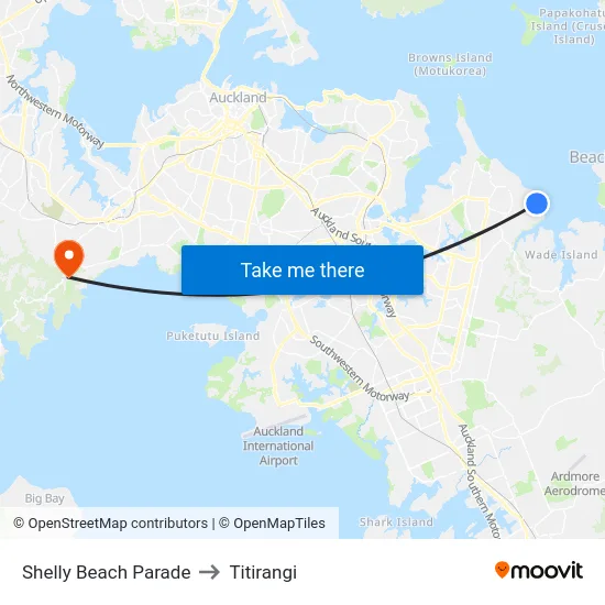 Shelly Beach Parade to Titirangi map
