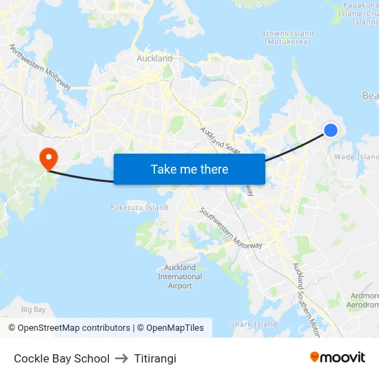 Cockle Bay School to Titirangi map