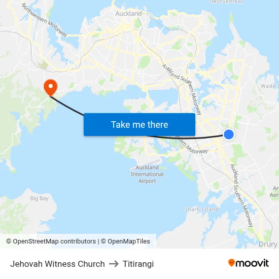 Jehovah Witness Church to Titirangi map