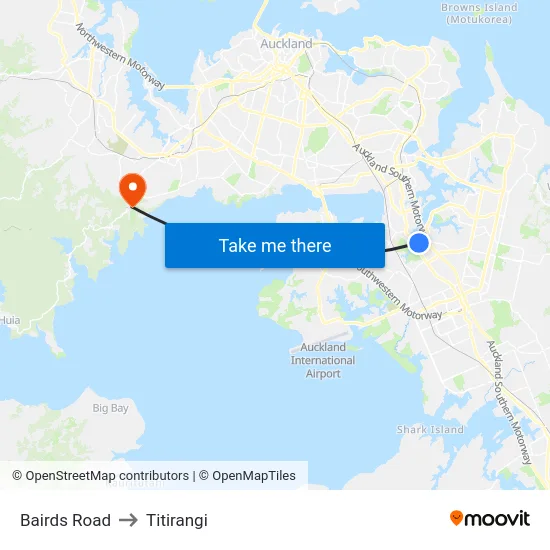 Bairds Road to Titirangi map