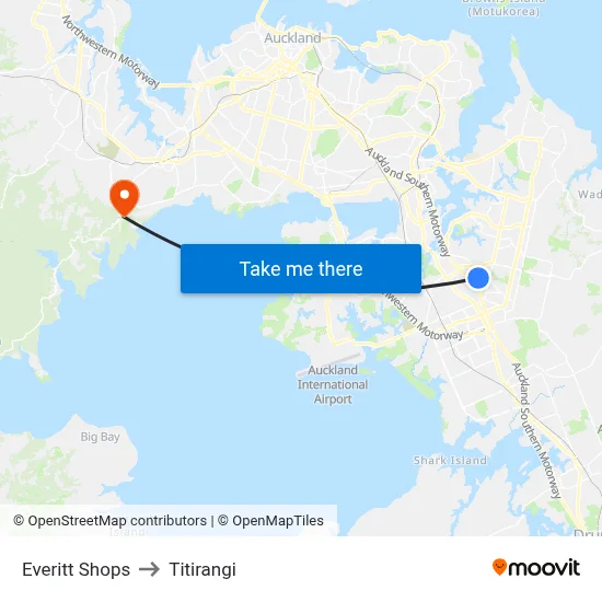 Everitt Shops to Titirangi map