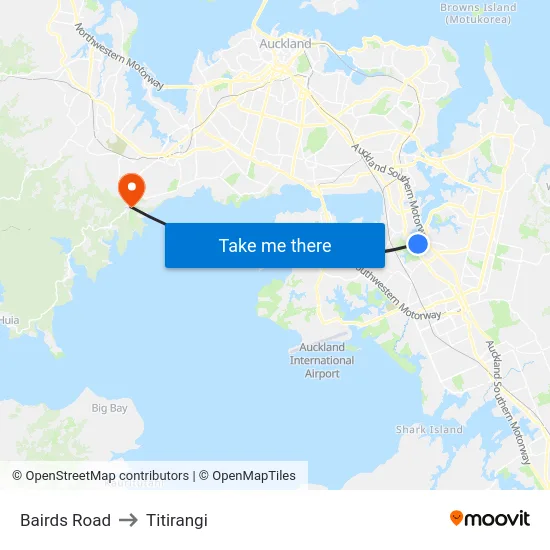 Bairds Road to Titirangi map