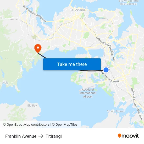 Franklin Avenue to Titirangi map