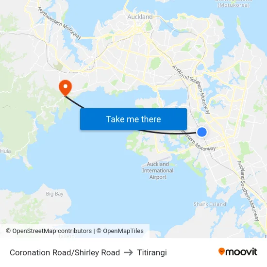 Coronation Road/Shirley Road to Titirangi map