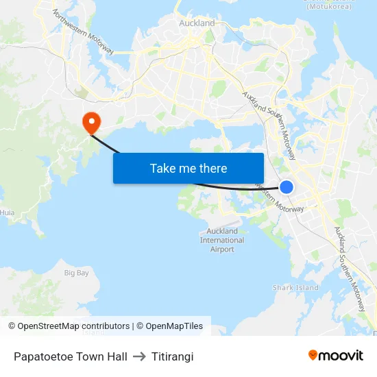 Papatoetoe Town Hall to Titirangi map