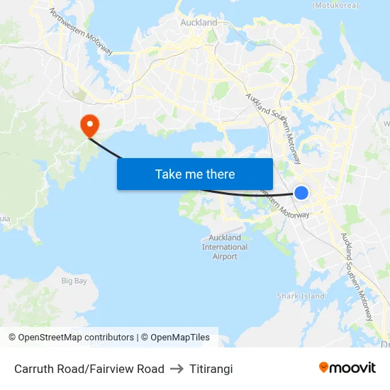 Carruth Road/Fairview Road to Titirangi map