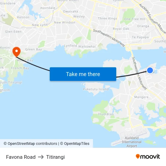 Favona Road to Titirangi map