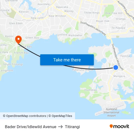 Bader Drive/Idlewild Avenue to Titirangi map