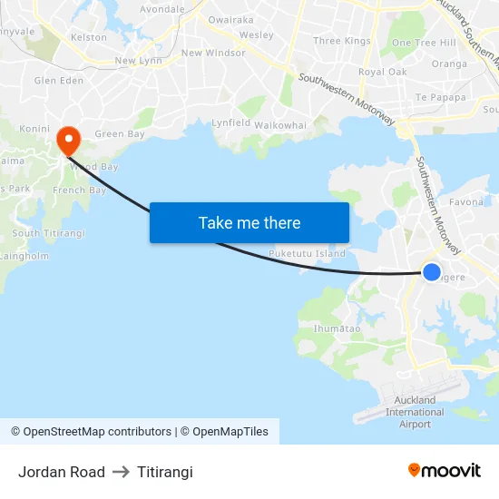 Jordan Road to Titirangi map