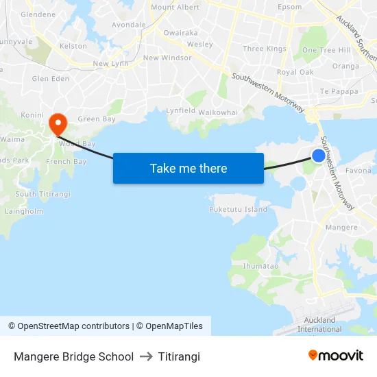 Mangere Bridge School to Titirangi map