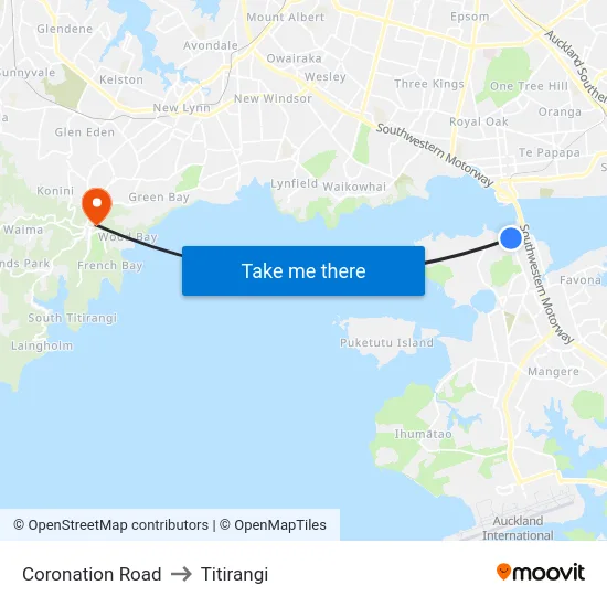 Coronation Road to Titirangi map