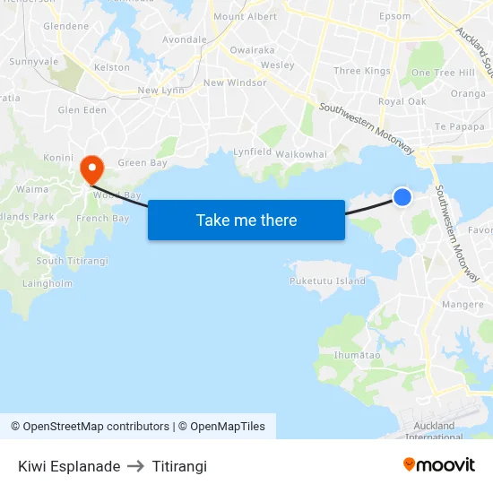Kiwi Esplanade to Titirangi map