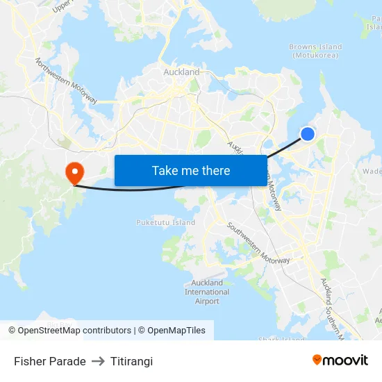 Fisher Parade to Titirangi map