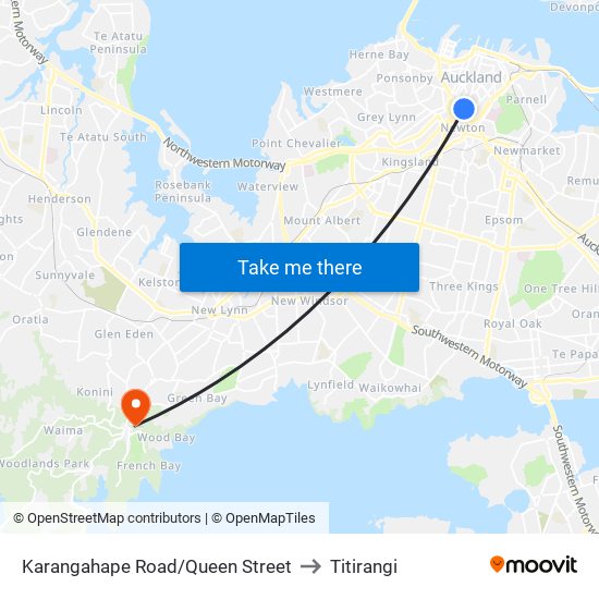 Karangahape Road/Queen Street to Titirangi map