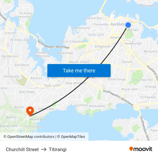 Churchill Street to Titirangi map