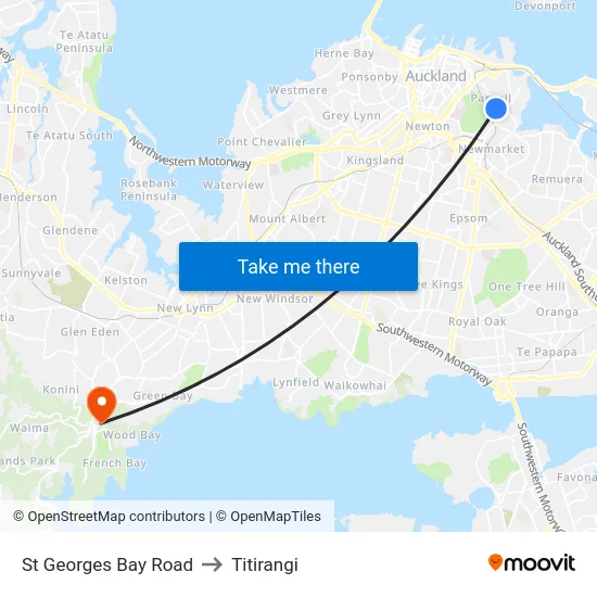 St Georges Bay Road to Titirangi map
